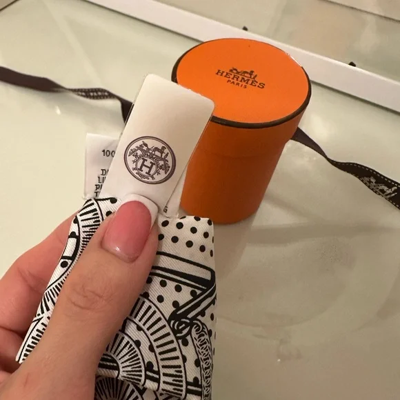 SOLD - NEW Hermes Black and White Silk Scarf - Picture 1 of 4